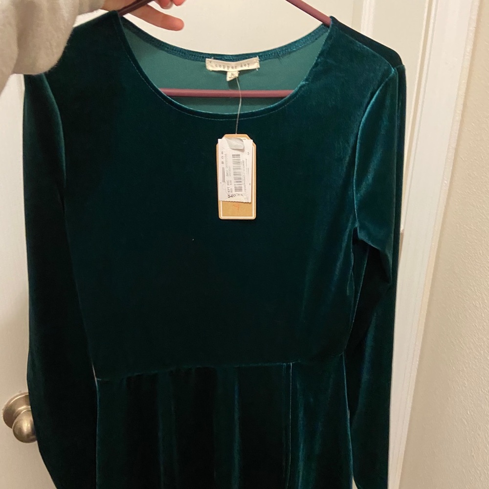 Beautiful Velvet Green Short Long Sleeve Dress